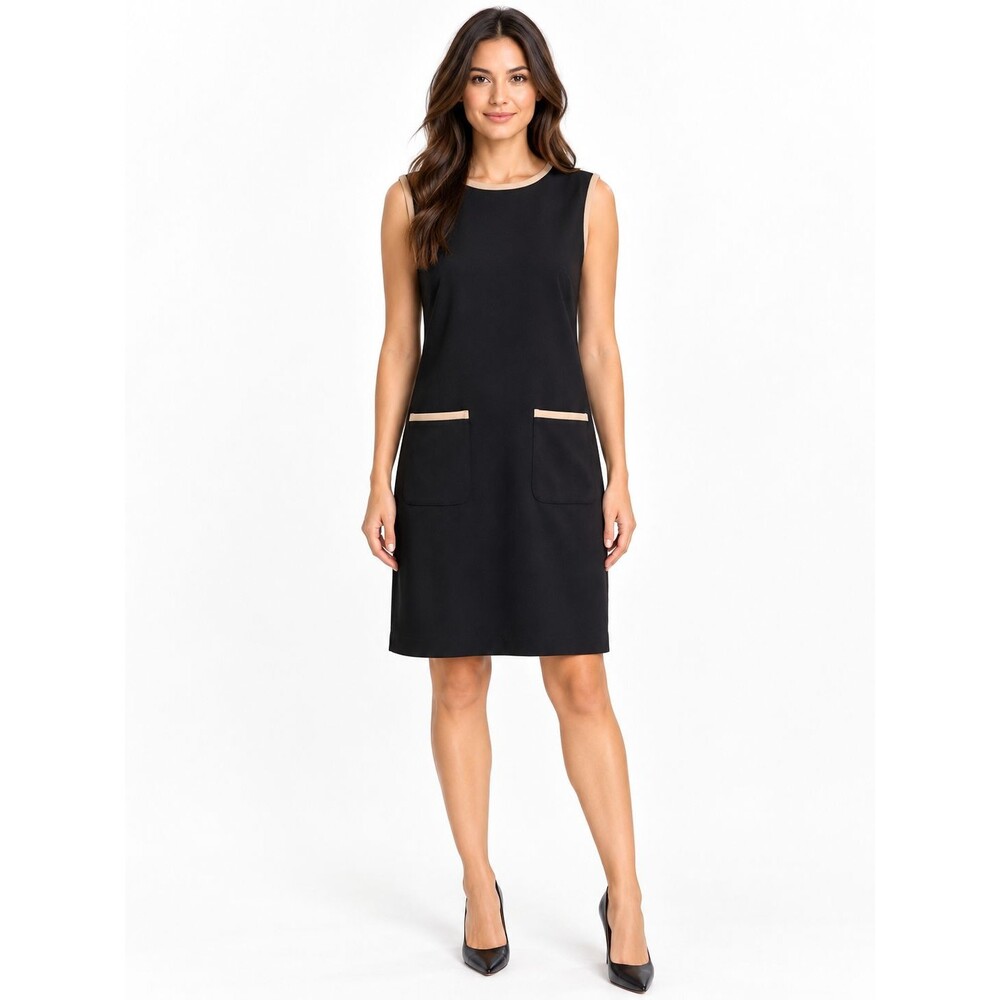 Tommy Hilfiger Black Sleeveless Shift Dress Contrast Trim Pockets Size 8 NWT